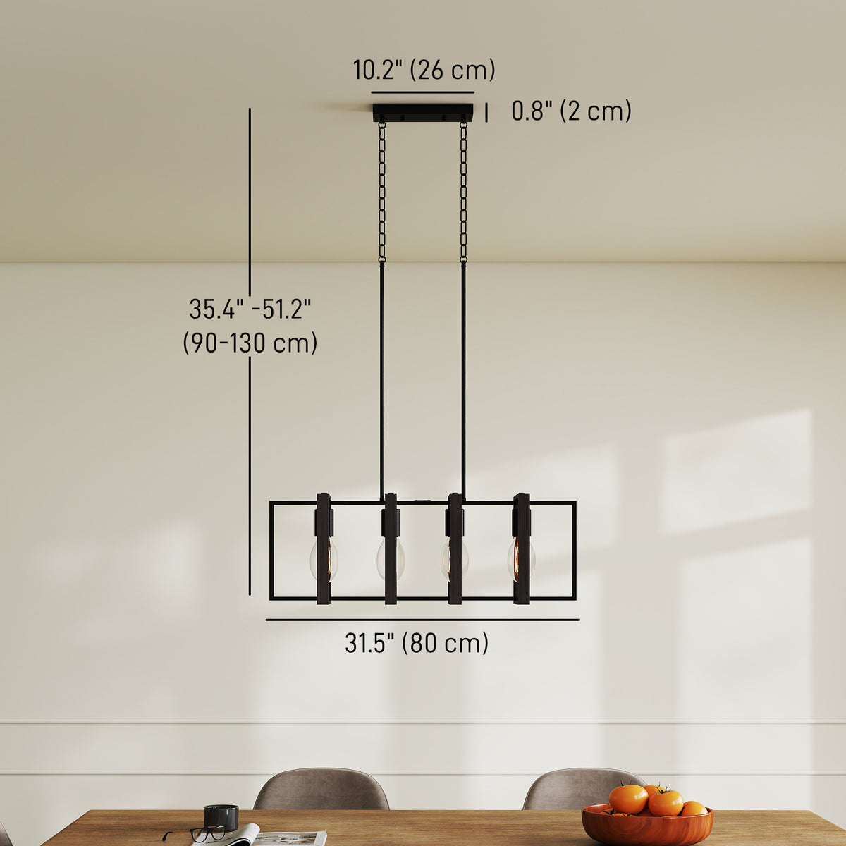 Farmhouse Linear Pendant Light 4 Rotatable Frames