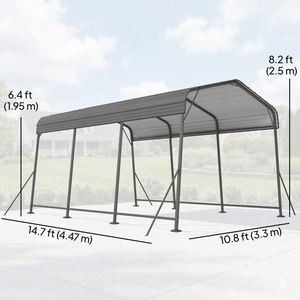 Heavy-Duty Metal Carport 10 x 15 ft or 11 x 15 ft, Gable Roof