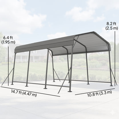 Heavy-Duty Metal Carport 10 x 15 ft or 11 x 15 ft, Gable Roof