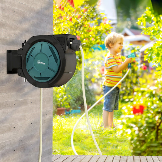 Wall-Mounted Retractable Garden Hose Reel 65 ft