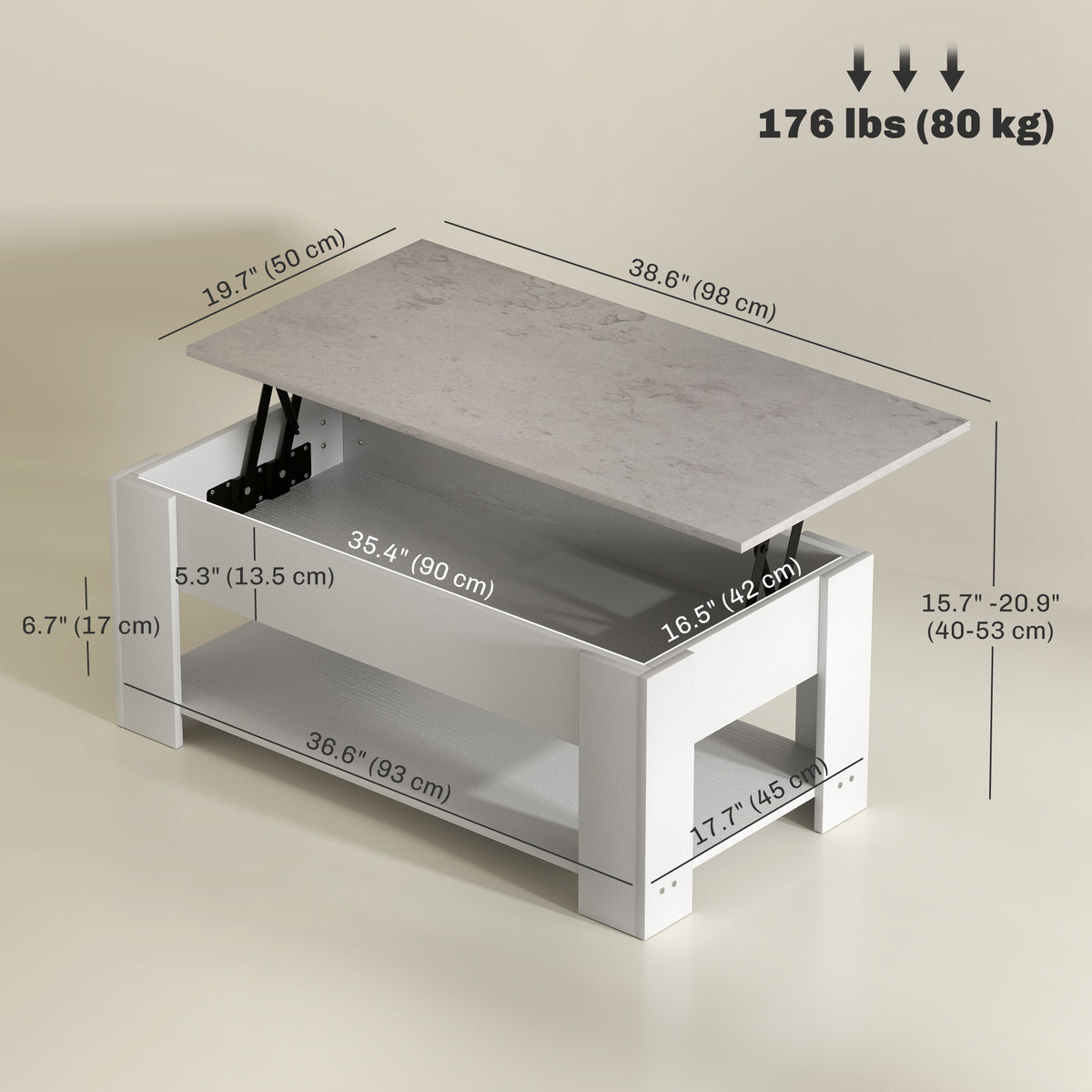 Lift Top Coffee Table with Hidden Storage and Open Shelf