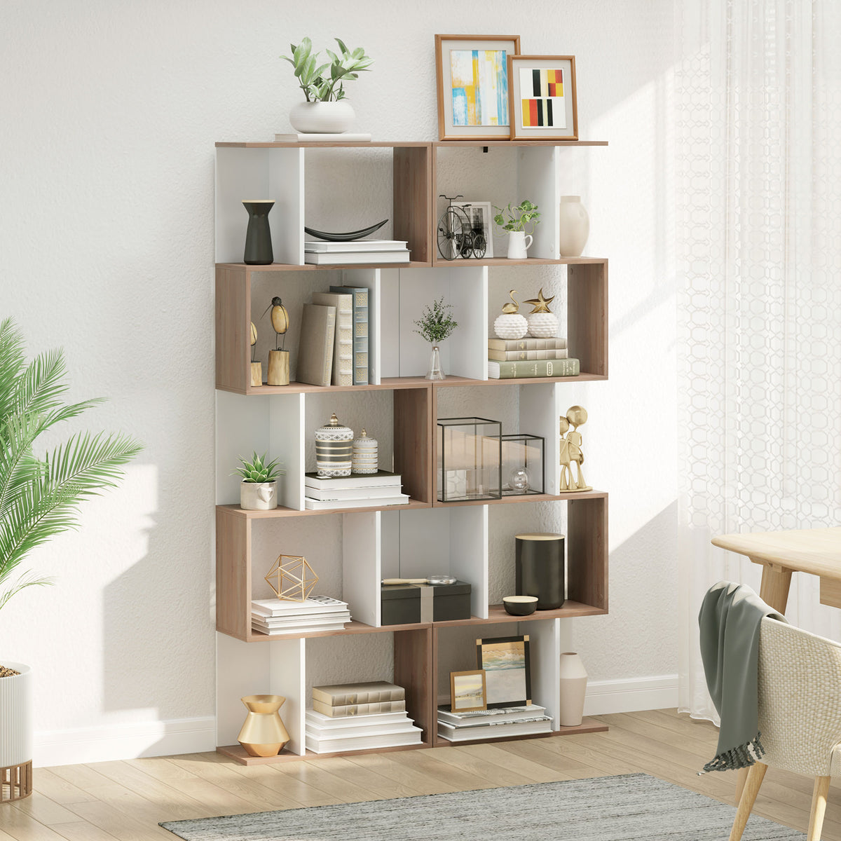 Librería geométrica de 5 niveles en forma de S