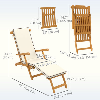 Folding Acacia Wood Patio Lounge Chair with Footrest