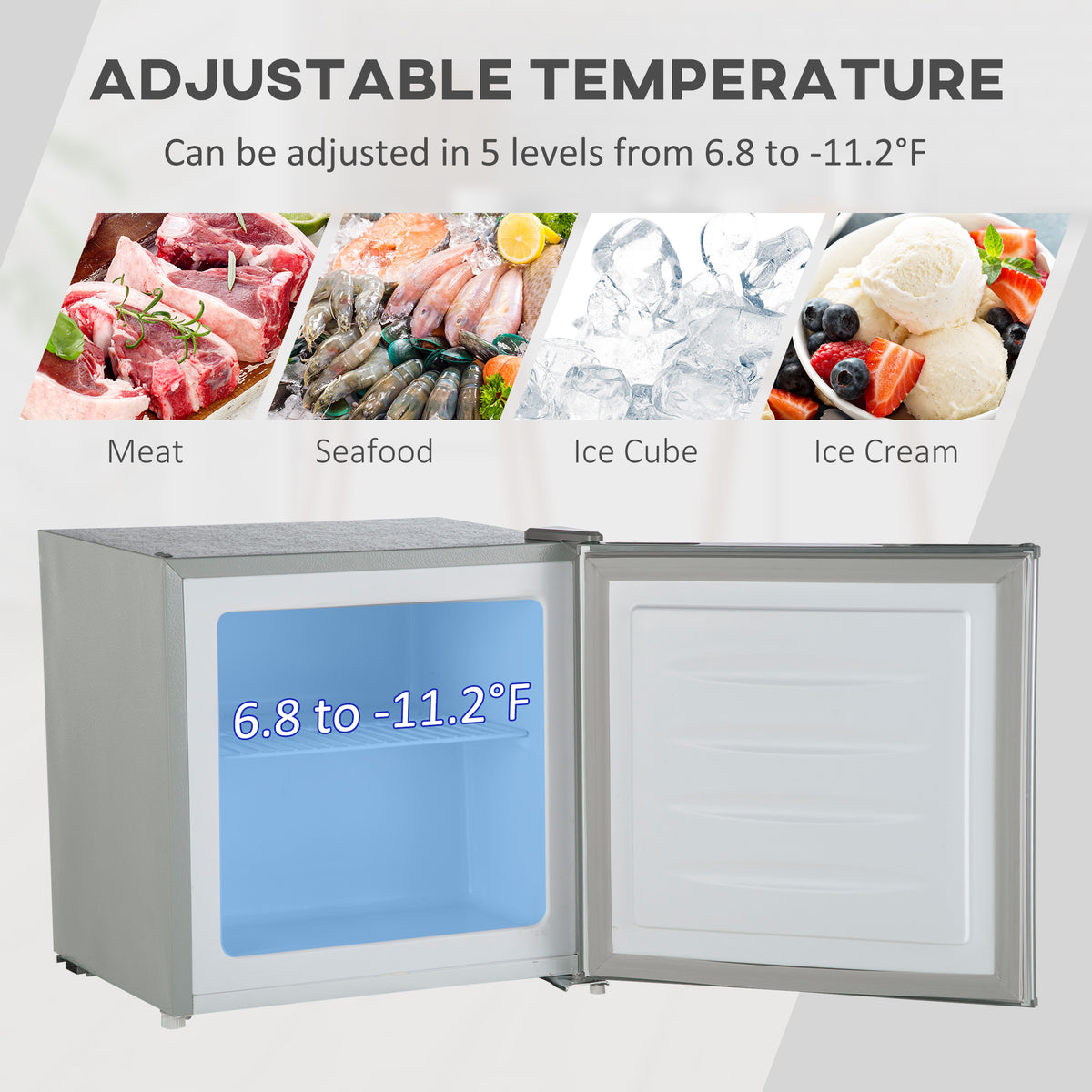 Compact upright freezer 1.1 cu ft with reversible door