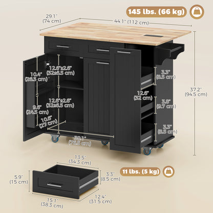 Isla de cocina con ruedas con encimera abatible y estación de carga
