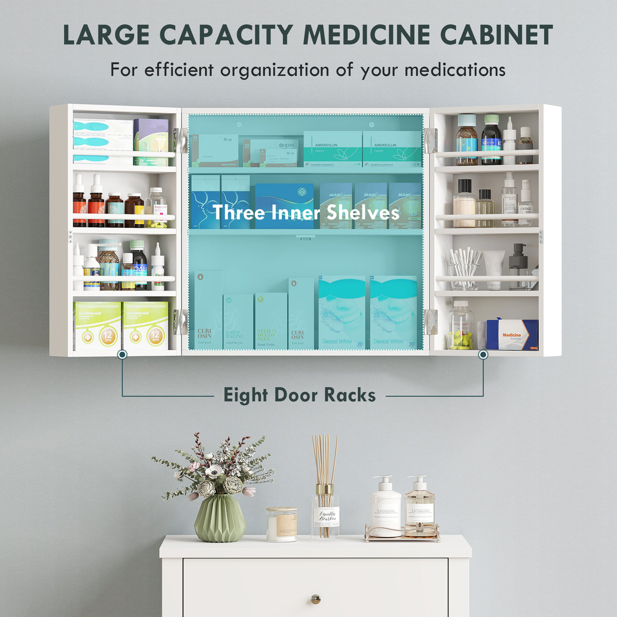 Wall mount lockable medicine cabinet