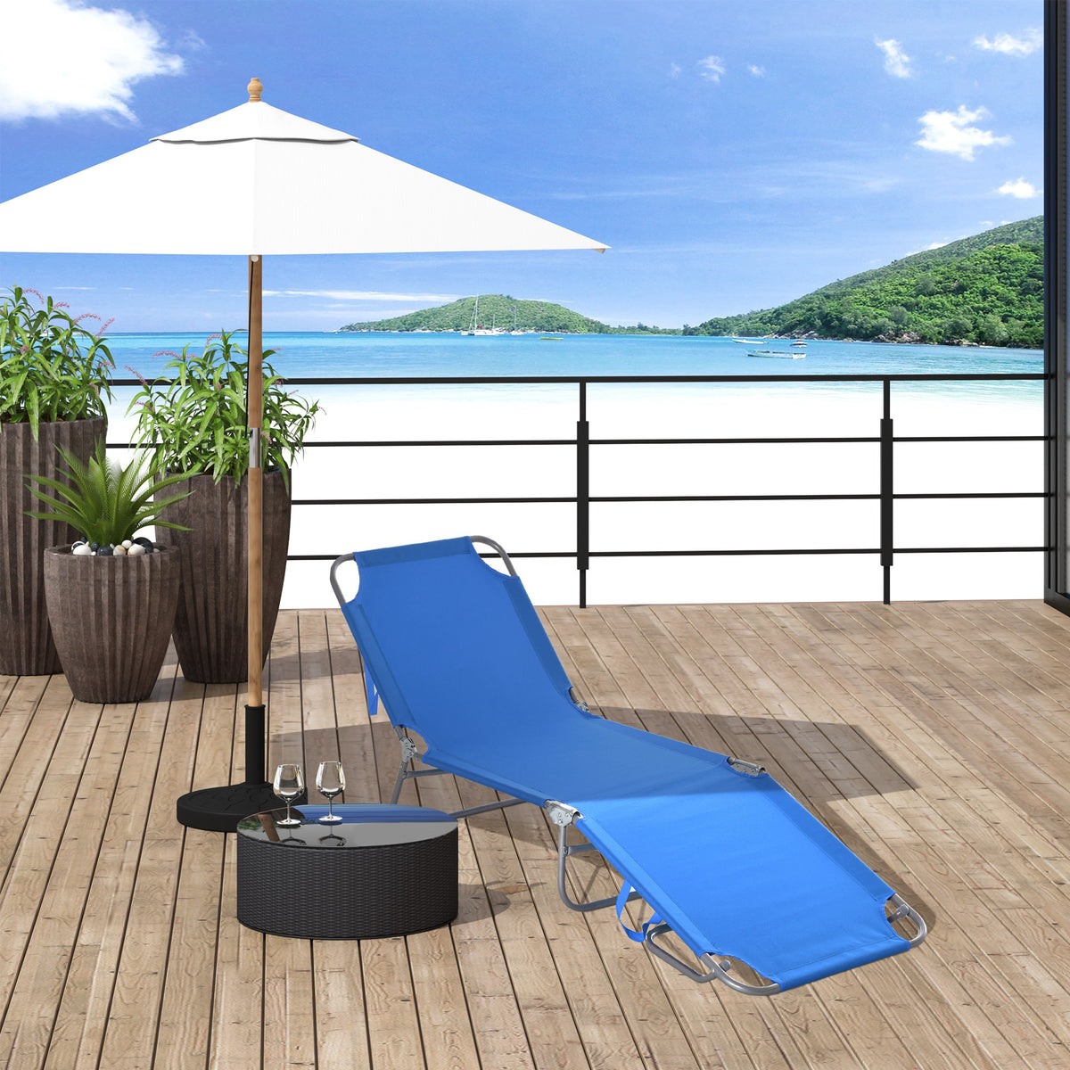 Folding Outdoor Lounge Chair with Adjustable Backrest