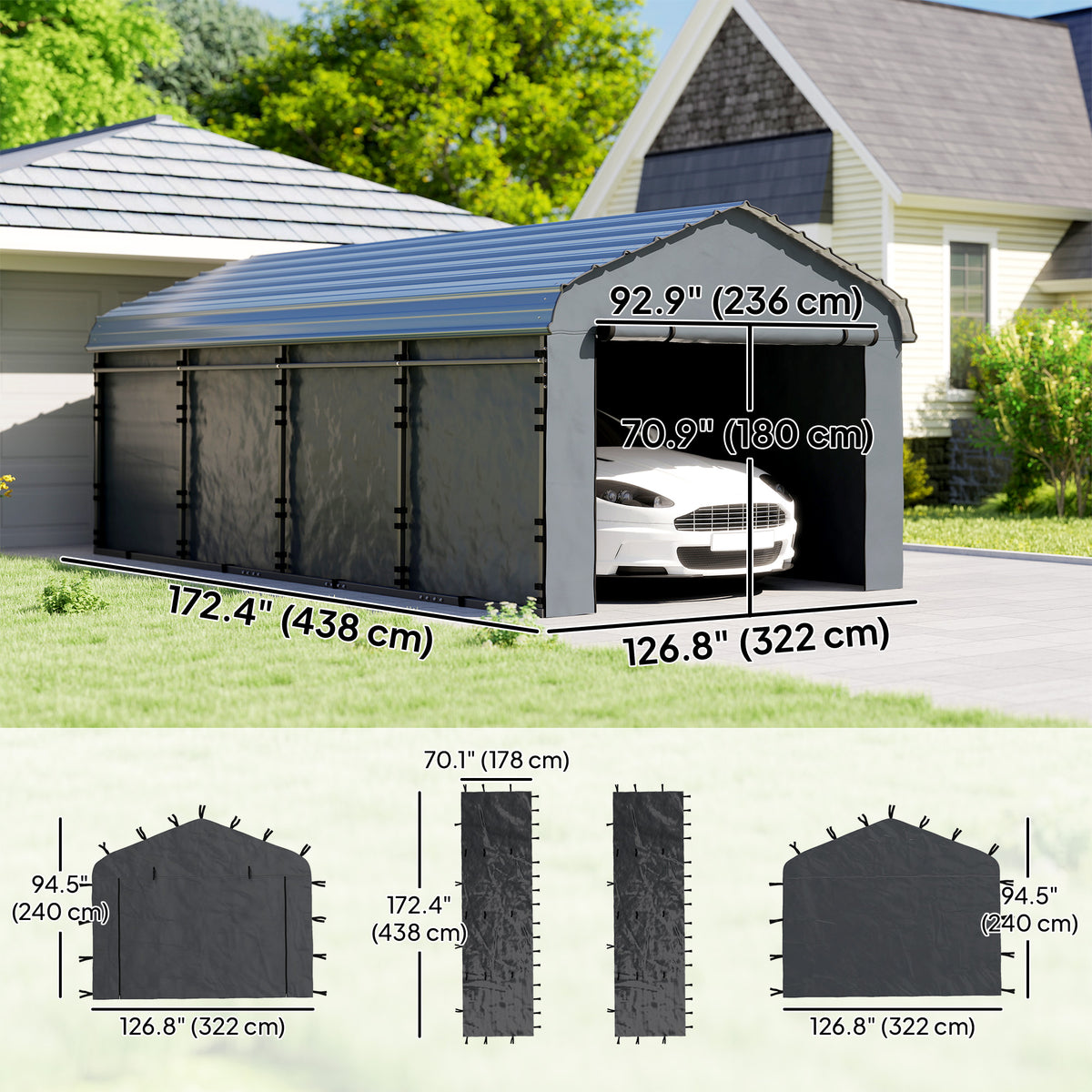 Carport Replacement Sidewall Set 10' x 15'