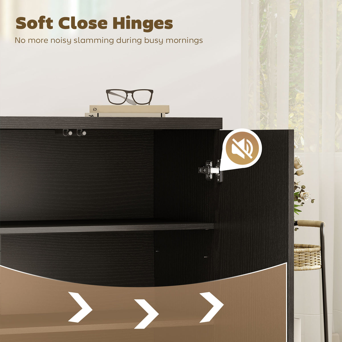 Sideboard Buffet Cabinet Fluted Push-to-Open Doors