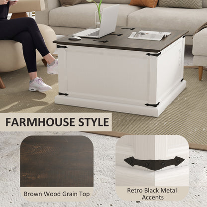 Lift-Top Coffee Table with Charging Station and Hidden Storage