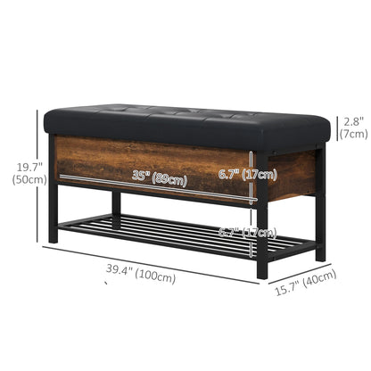 Upholstered Shoe Storage Bench with Flip-Top Hidden Compartment