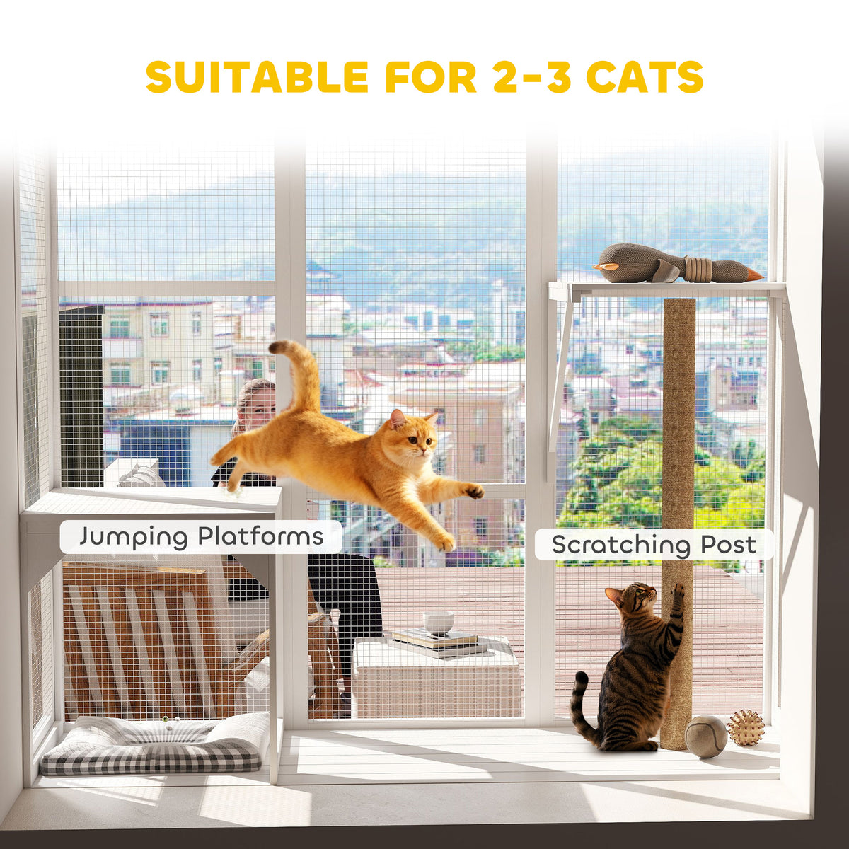 Rejilla exterior para gatos de 3 niveles con plataformas