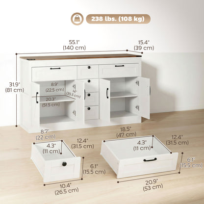 Farmhouse Buffet Sideboard Cabinet 4 Barn Doors 6 Drawers