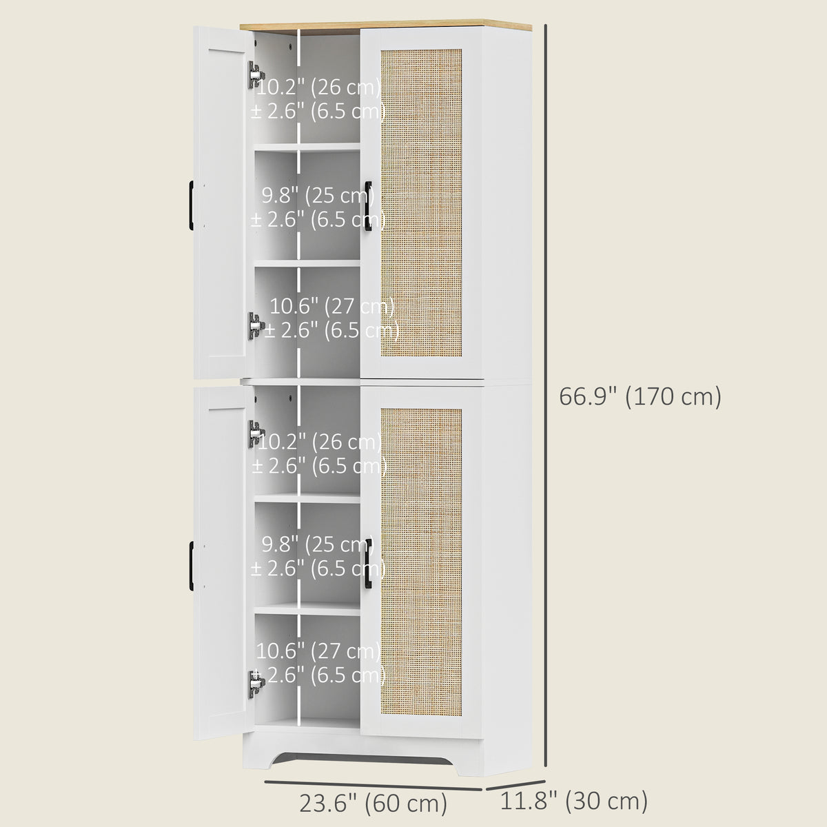 Armario de cocina independiente con puertas de ratán 170 cm