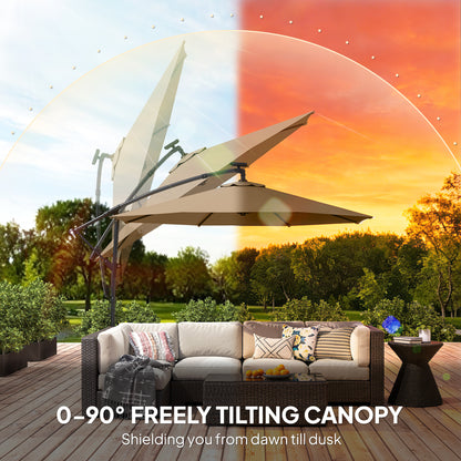 Cantilever Patio Umbrella with Solar LED Lights and Crank