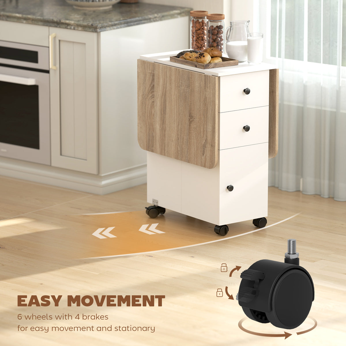 Drop leaf folding dining table with storage — Wheels
