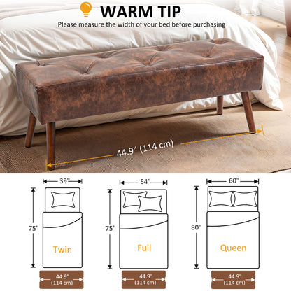 Tufted PU leather bedroom bench