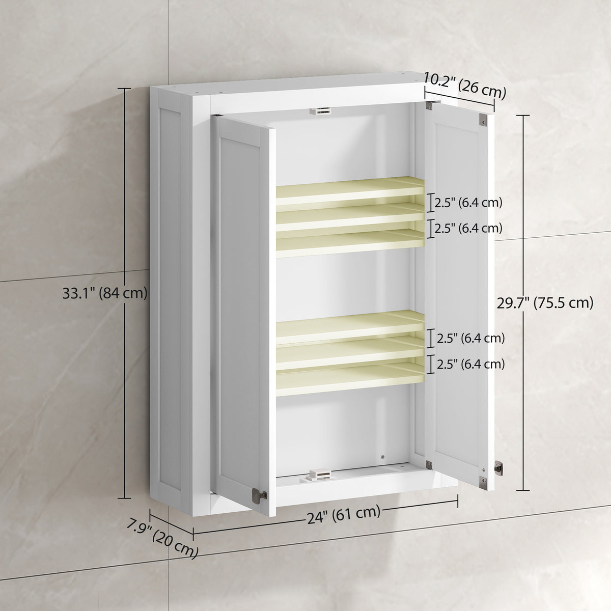 Bathroom Wall Cabinet 2 Doors Adjustable Shelves