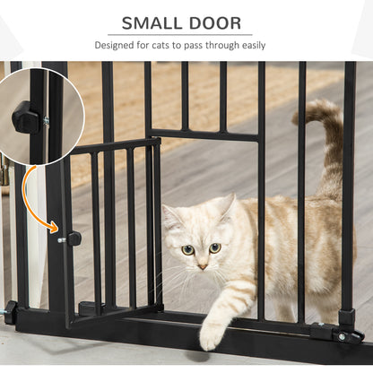 Retractable pet gate with cat door