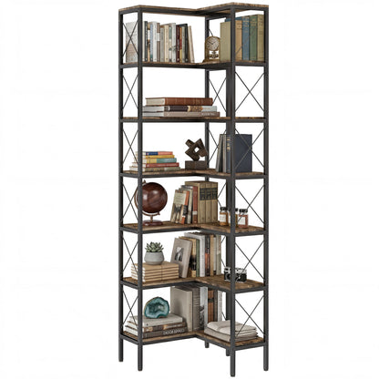 6-Tier L-Shaped Corner Bookshelf Industrial Style