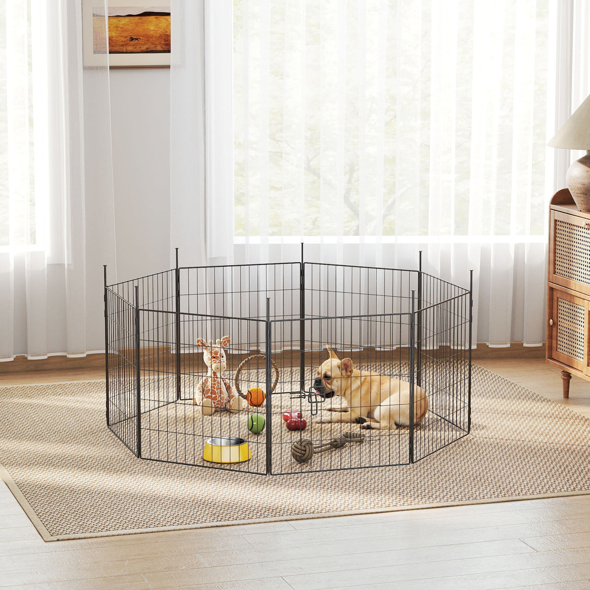 Parque para perros de 8 paneles con puerta — acero