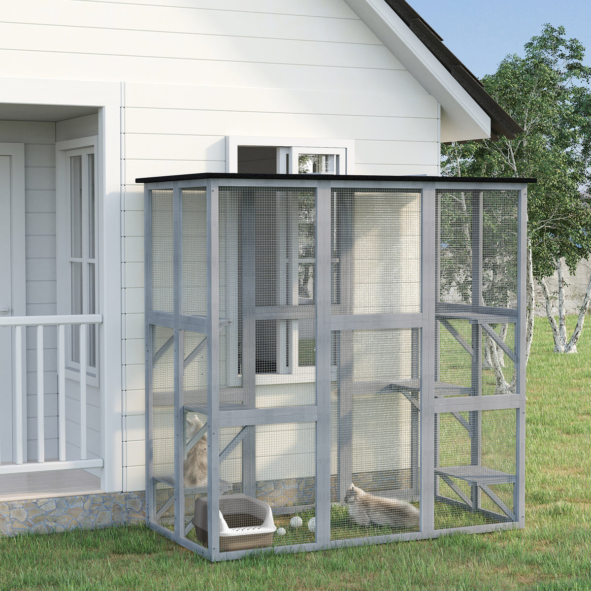 Outdoor Cat Enclosure with 6 Platforms
