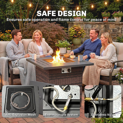 Mesa de fuego de propano cuadrada de 40 000 BTU en ratán