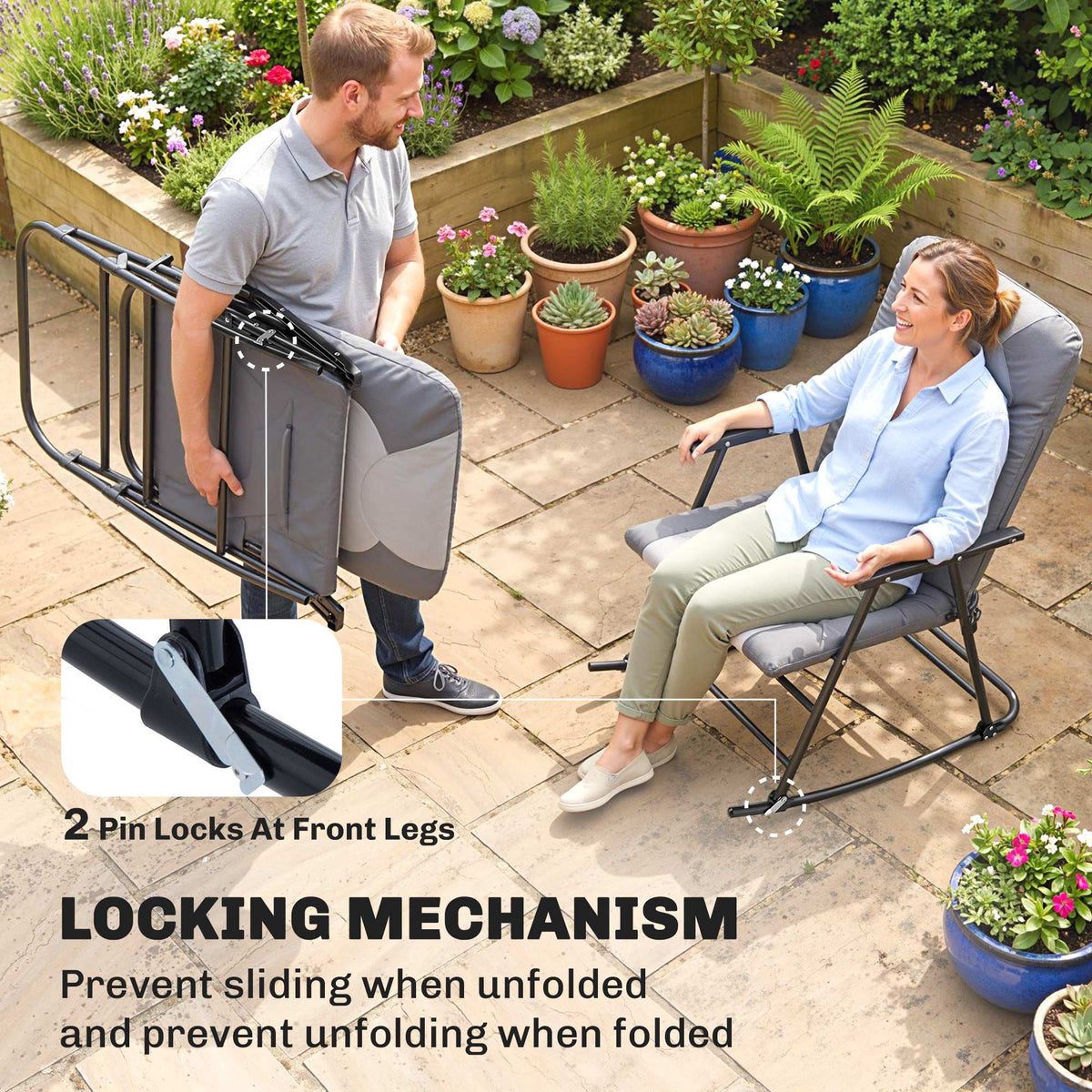 Set of 2 Padded Rocking Chairs with Armrests