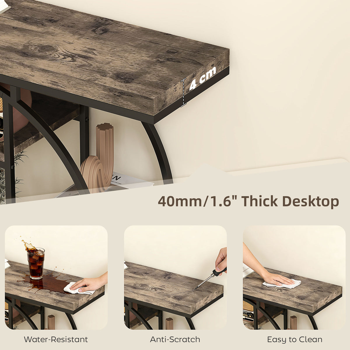 Industrial console table with storage shelves 100 x 30 x 81.5 cm