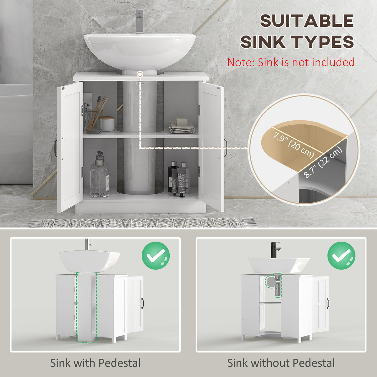 Under Sink Cabinet Double Door with Adjustable Shelf