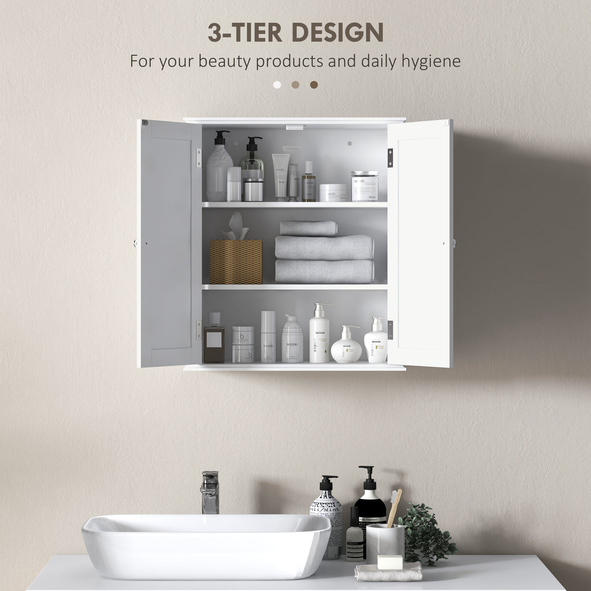 Bathroom Wall Cabinet 2 Doors Adjustable Shelf