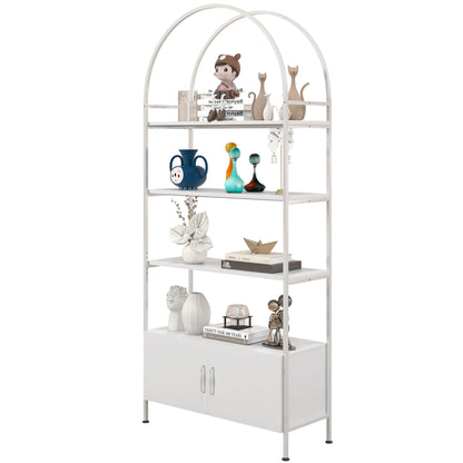 Librería arqueada de 4 niveles con mueble de almacenamiento