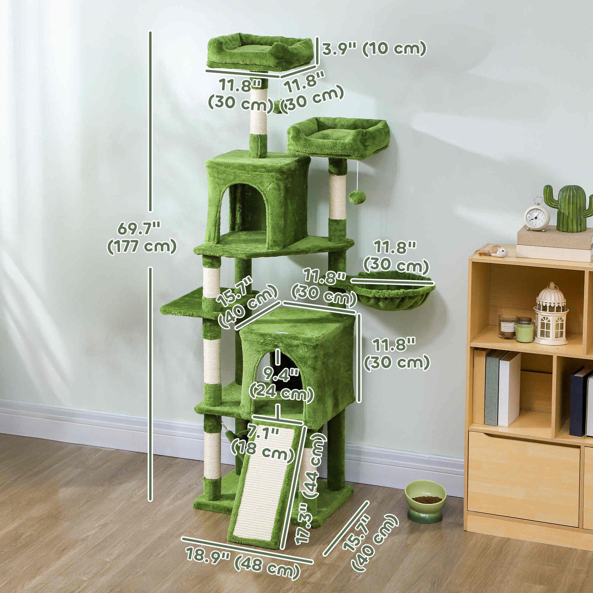 Multi-Level Cat Tree 177 cm with Condos and Hammock