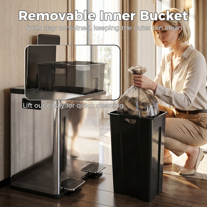 Double Step Trash Can with Soft-Close Lid 40 L