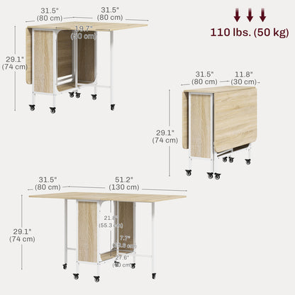 Mesa de comedor plegable extensible con tablero y ruedas