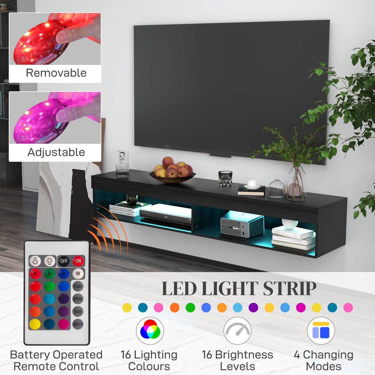 Mueble de TV flotante de pared con luces LED