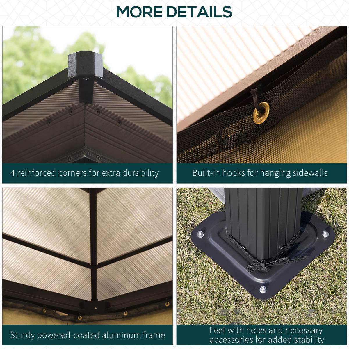 3x3.6m Hardtop Gazebo Polycarbonate - Brown