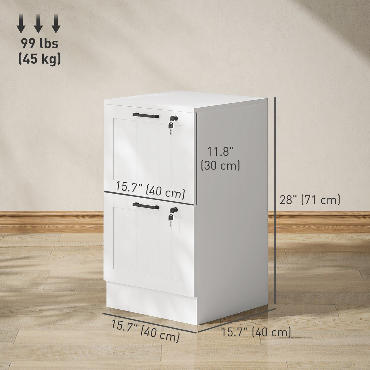 2-Drawer Locking Filing Cabinet for A4 and Letter Files