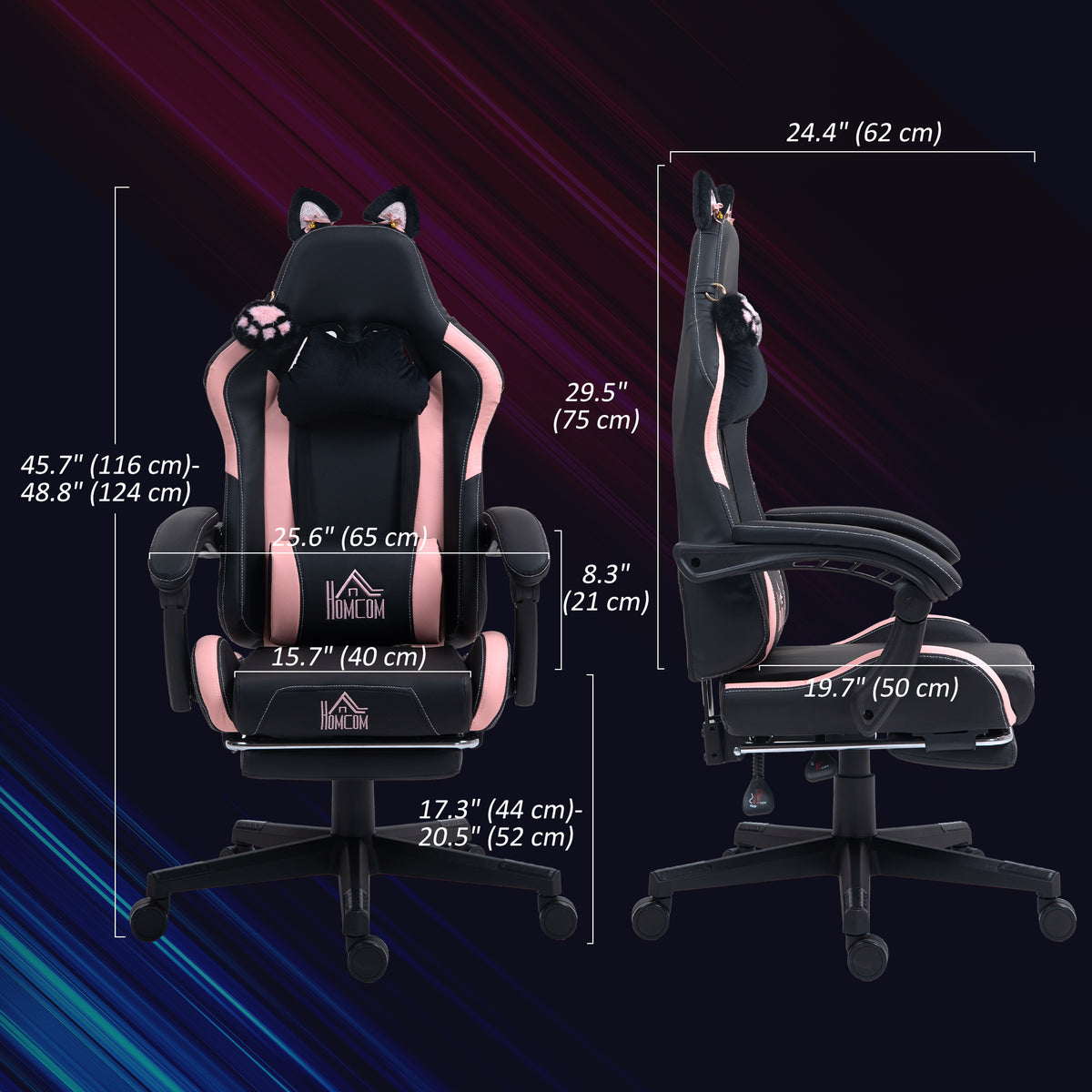 Cat style gaming chair with footrest