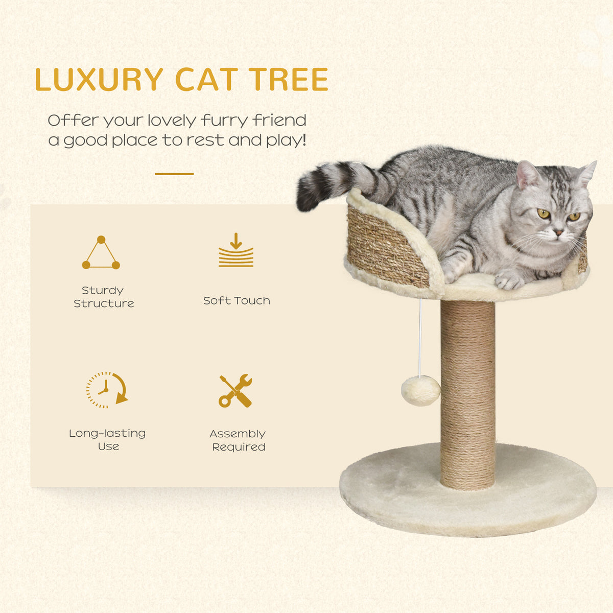 Compact Cat Tree with Sisal Scratching Post and Toy