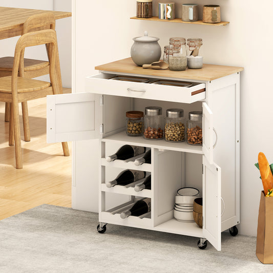 Rolling kitchen cart with wine rack