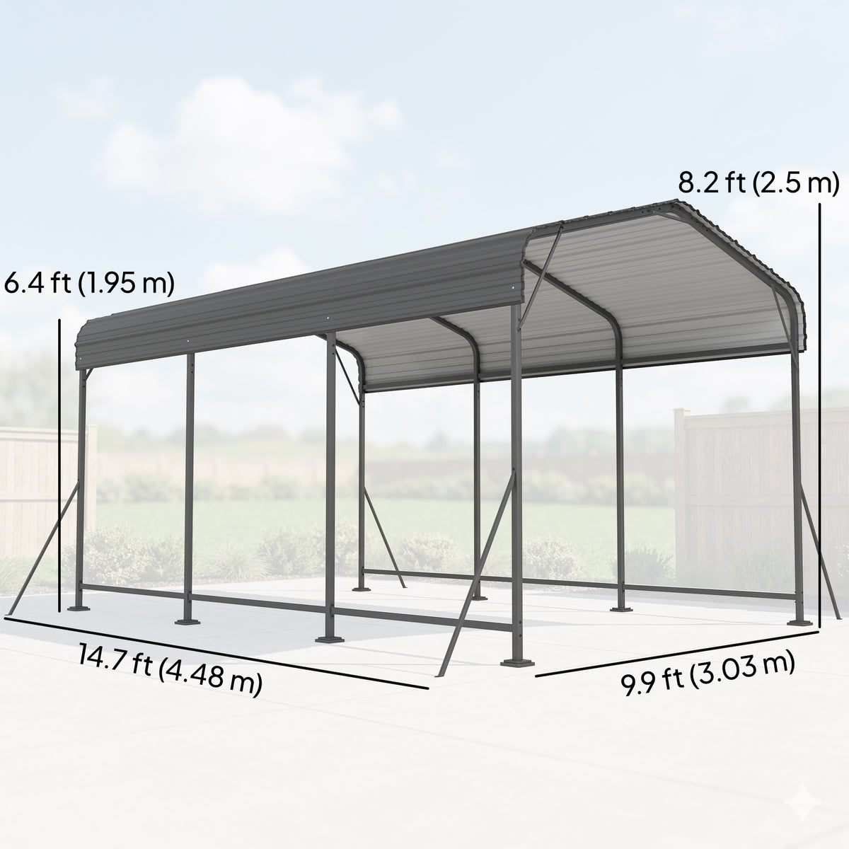 Heavy-Duty Metal Carport 10 x 15 ft or 11 x 15 ft, Gable Roof