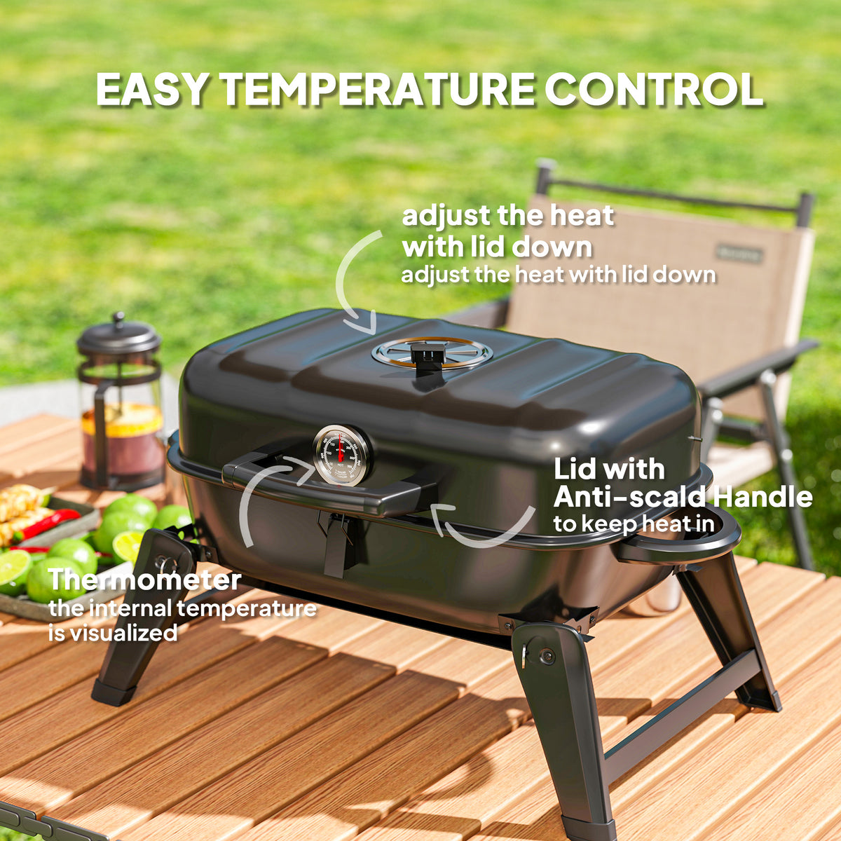 Foldable Charcoal BBQ Grill with Warming Rack