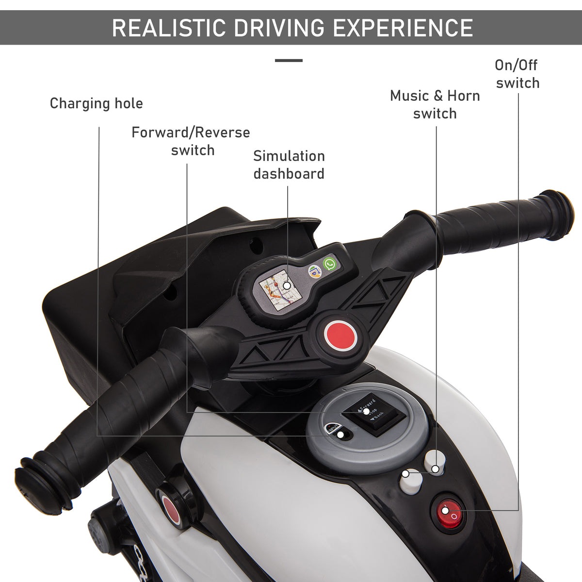 Electric Motorcycle Ride-On Toy 6V Pedal Powered Music Headlights