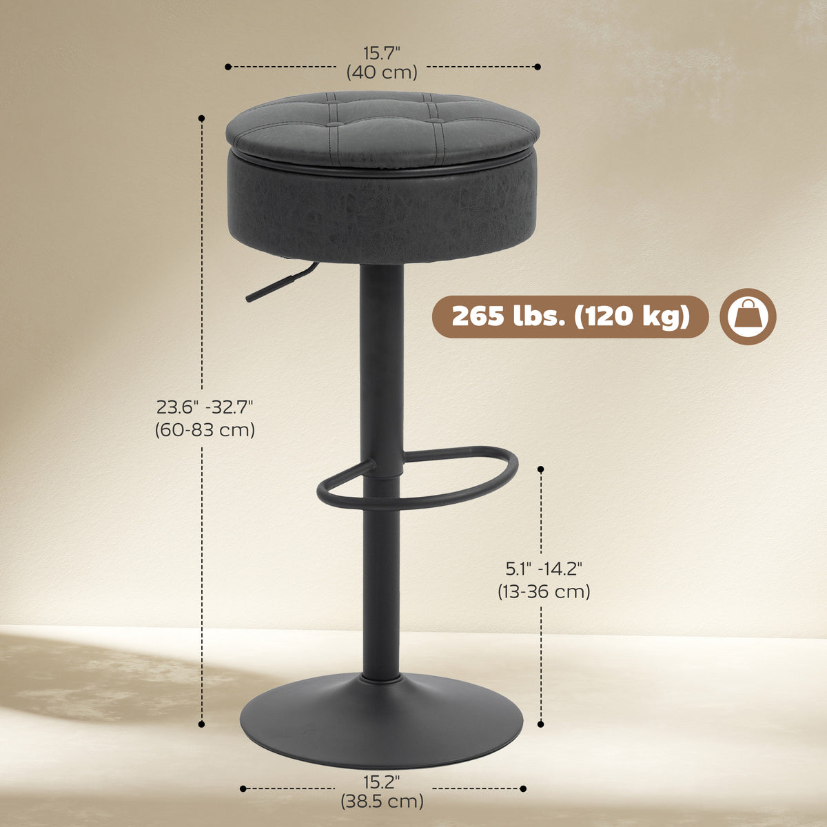 Set of 2 Bar Stools with Storage Swivel