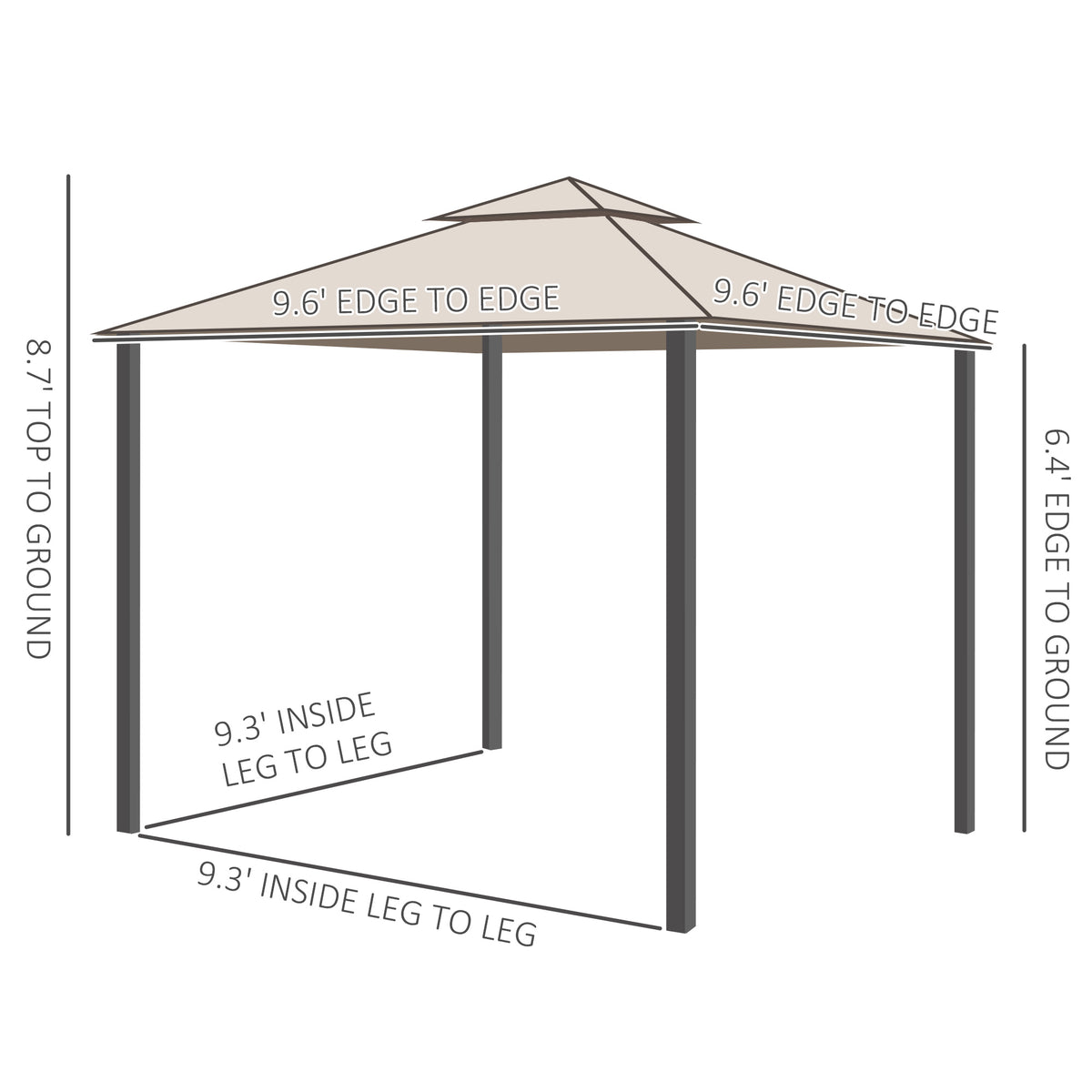 Gazebo de Patio 10x10 Pies Techo Doble