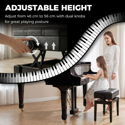 Faux leather adjustable piano bench with storage
