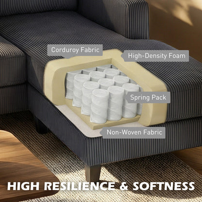 L-shaped sectional sofa with chaise lounge and spring cushions