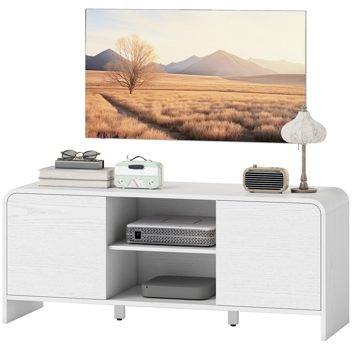Mueble de TV estilo nórdico con armarios y estantes