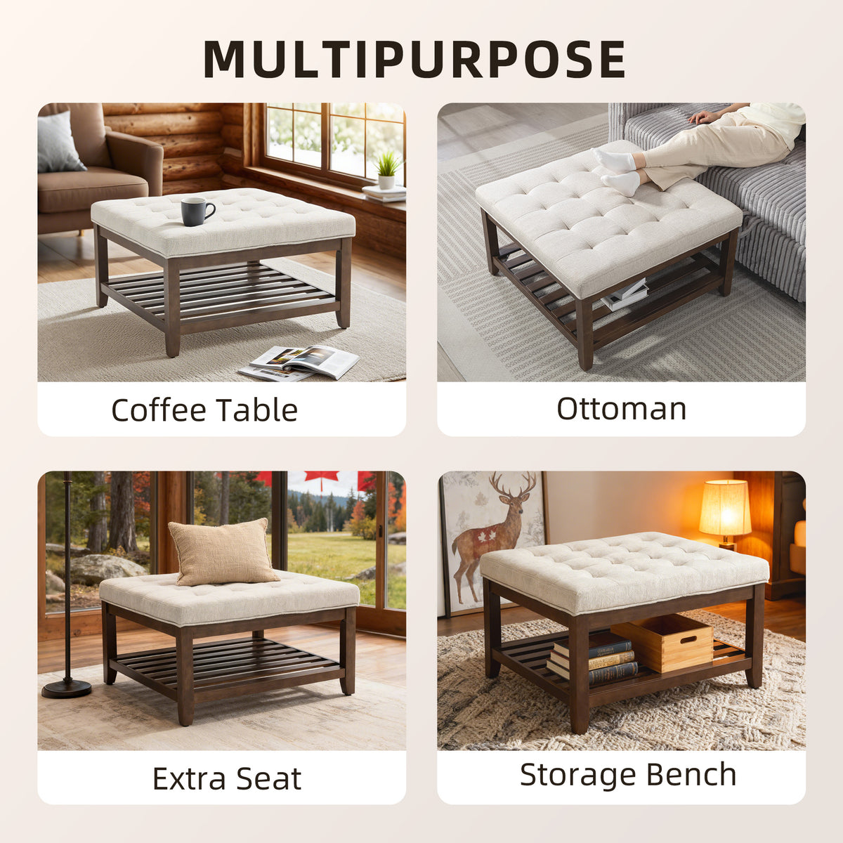 Tufted storage ottoman coffee table